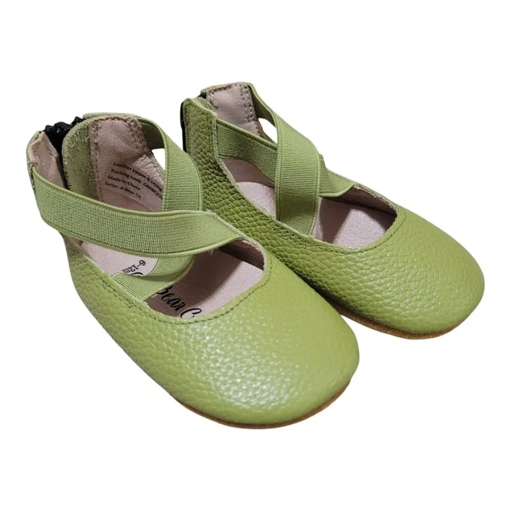 NEW A Bear‎ Co Toddler Size 3 Pebbled Leather Ballerina Flats Green Girl's